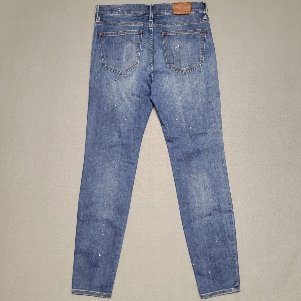 Madewell Jeans Women 31 Blue Wash Paint Splatter Distressed Skinny Leg Casual - Picture 2 of 16